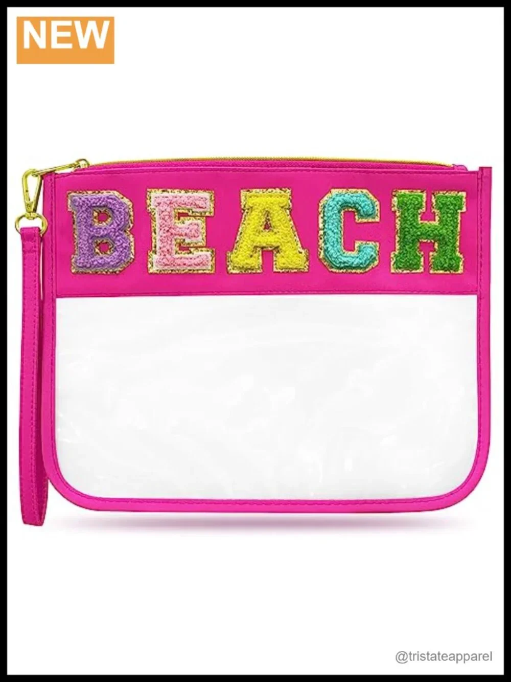 Clear Cosmetic Bag with Chenille Letters - Waterproof Travel Pouch